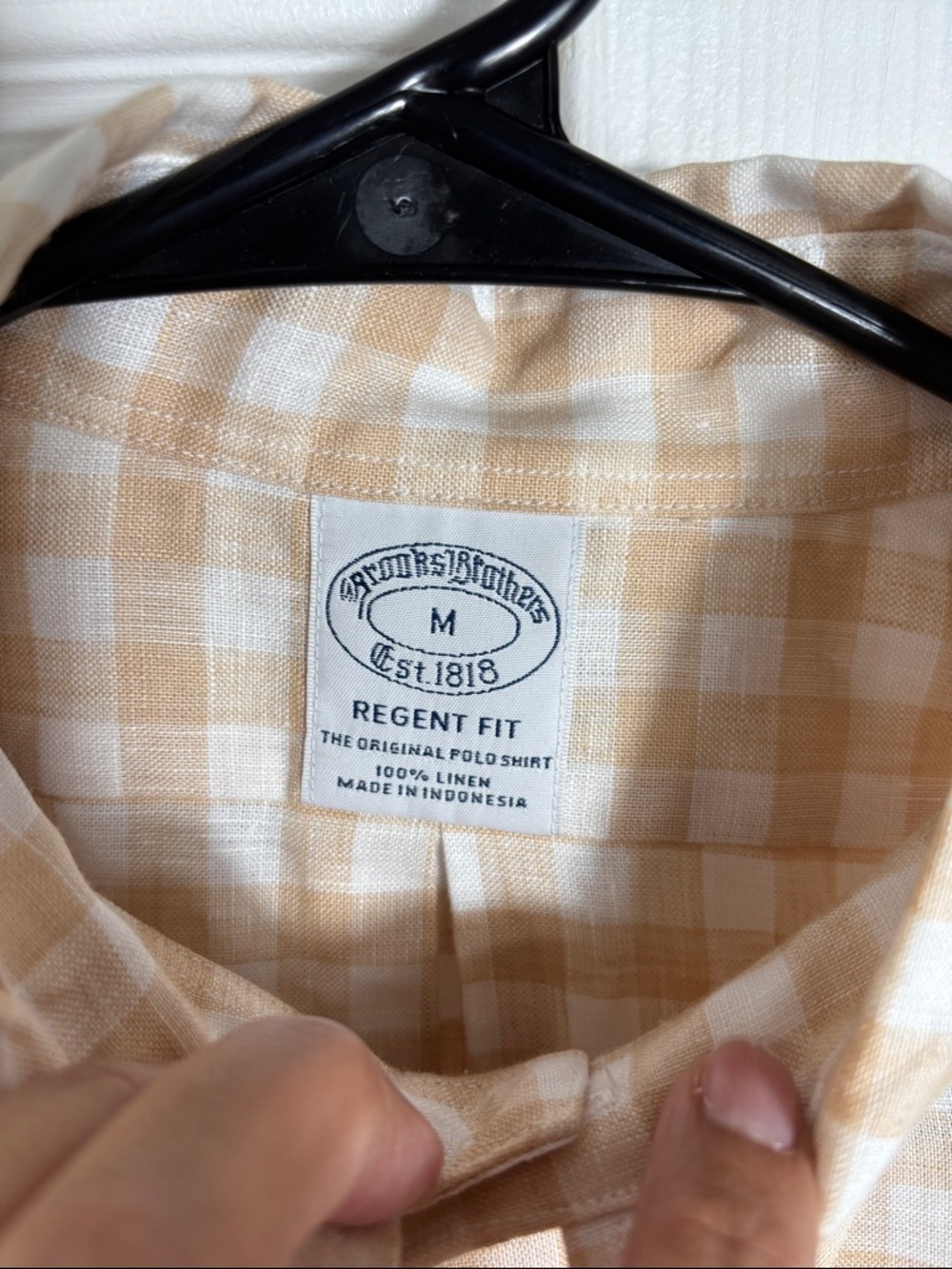Brooks Brothers Regent Fit Linen Shirt Size Medium Beige Check - Picture 2 of 8